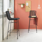Lot de 2 tabourets de bar en rotin et m�tal