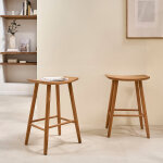 Lot de 2 tabourets de bar en teck massif