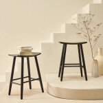 Lot de 2 tabourets de bar en teck massif