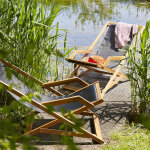 Lot de 2 transats en bois d'acacia massif et textil�ne noir