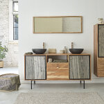 Meuble de salle de bain en bois d'acacia et pierre