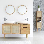 Meuble de salle de bain en mindi massif et cannage 135 cm