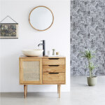 Meuble de salle de bain en mindi massif et cannage 85 cm