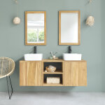 Meuble de salle de bain en teck massif 135 cm
