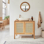 Meuble de salle de bain en teck massif et cannage 90 cm