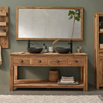 Meuble de salle de bain en teck recycl� massif 165 cm