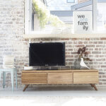 Meuble tv en bois massif 150 cm 3 portes