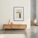 Meuble tv en bois massif et cannage 160 cm