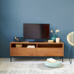 Meuble tv en bois de teck 140 cm 2 tiroirs