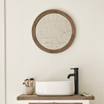 Miroir en bois recycl� massif rond 50 cm