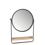 Miroir en rond en m�tal avec �tag�re en bois