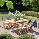 Salon de jardin en acacia massif et textil�ne gris 4 places