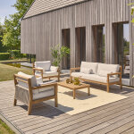 Salon de jardin bas en bois de teck avec coussins