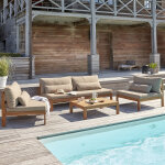 Salon de jardin bas en teck massif taupe