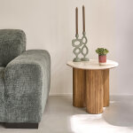 Table d'appoint en bois de manguier et marbre ronde Table d'appoint en bois de manguier et marbre ronde