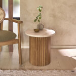 Table d'appoint en teck massif et marbre ronde