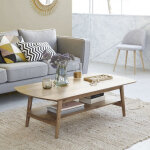 Table basse en bois massif 130 cm double plateau