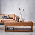 Table basse en bois massif 140 cm 4 tiroirs