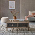 Table basse en bois recycl� massif 110 cm 2 tiroirs
