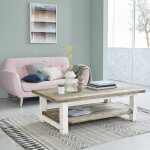 Table basse en bois recycl� massif 140 cm double plateau