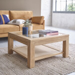 Table basse en teck massif 80 cm double plateau