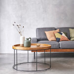 Table basse en teck massif et mtal ronde