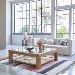 Table basse en teck massif vitre