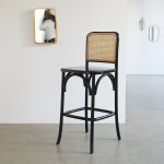 Tabouret de bar en bois d'acajou et cannage