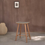 Tabouret de bar en teck massif et tissu ray�