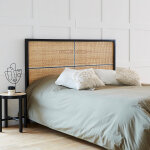 T�te de lit en bois d'acajou et rotin 160