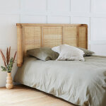 T�te de lit en bois massif et rotin 160 cm