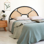 T�te de lit en cannage et rotin noir 160 cm