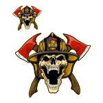 Autocollant lethal threat t�te de mort pompier 60x80 mm