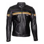 Blouson cuir helstons chevy noir / jaune / beige - xl