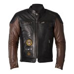 Blouson cuir helstons tracker noir / camel - l
