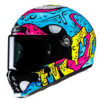 Casque intgral hjc v10 squeeze mc28 bleu / / jaune / rose brillant - xs