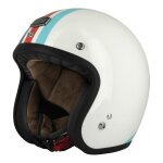 Casque jet gasoline caf� racer s250 blanc / bleu / rouge brillant (ece 22