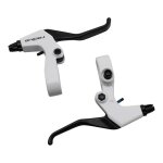 Leviers de frein vélo city / vtt blanc - noir pour v - brake (3 doigts) Leviers de frein vélo city / vtt blanc - noir pour v - brake (3 doigts)
