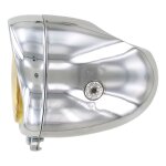 Phare rond chromé à125mm vitre jaune casquette chromée Phare rond chromé à125mm vitre jaune casquette chromée