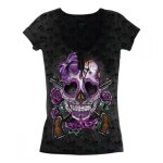 Tee - shirt femme lethal threat day of the dead burnout noir / violet - s