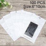 100 pcs 6cm x 10cm hang hole clear front blanc perle bijoux zip lock sac d'emballage, impression personnalise ...