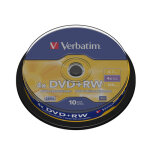 1x10 verbatim dvd + rw 4, 7gb 4x speed, mat argent cakebox