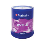 1x100 verbatim dvd + r 4, 7gb 16x speed, mat argent