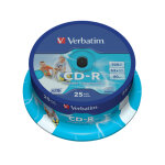 1x25 verbatim cd - r 80 / 700mb 52x speed, data life plus print.