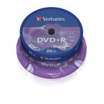 1x25 verbatim dvd + r 4, 7gb 16x speed, mat argent