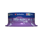 1x25 verbatim dvd + r double layer 8x speed, 8, 5gb mat argent