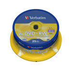 1x25 verbatim dvd + rw 4, 7gb 4x speed, mat argent