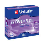 1x5 verbatim dvd + r couche double 8x speed, tui jewel 8, 5gb