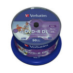 1x50 verbatim dvd + r double layer 8x speed, 8, 5gb wide imprimable
