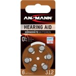 1x6 ansmann zinc - air 312 (pr41) pour appareil auditif